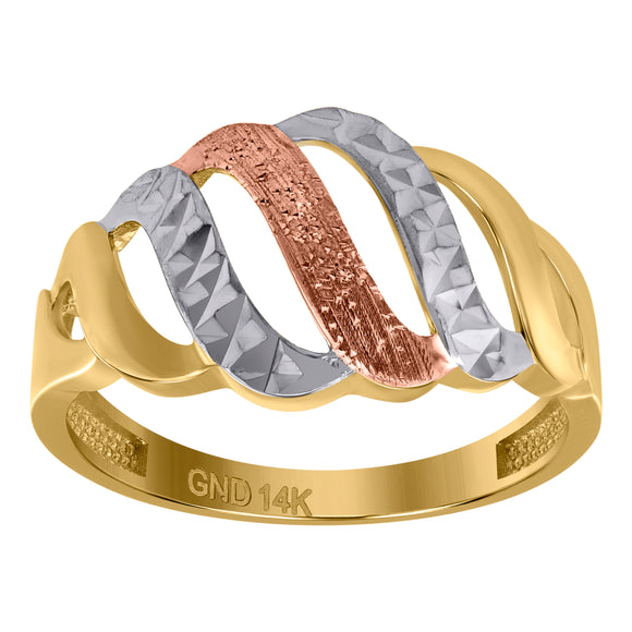14kt Tri-color Gold Womens Diamond-cut Textured Abstract Engagement Ring