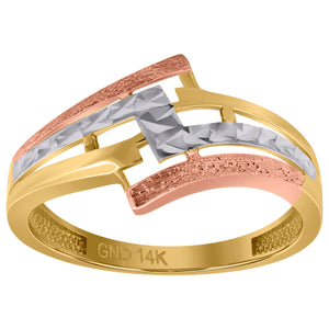 14kt Tri-color Gold Womens Diamond-cut Textured Abstract Engagement Ring