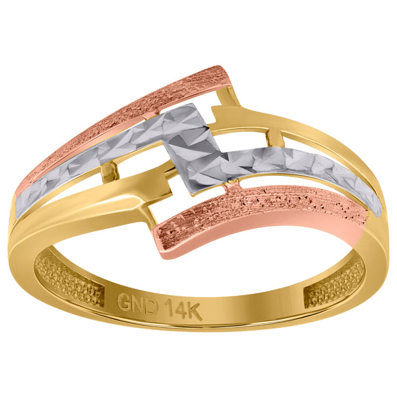 14kt Tri-color Gold Womens Diamond-cut Textured Abstract Engagement Ring