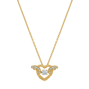 14kt Yellow Gold Womens Sparkling Cubic Zirconia Heart With Angel Wings Charm Pendant