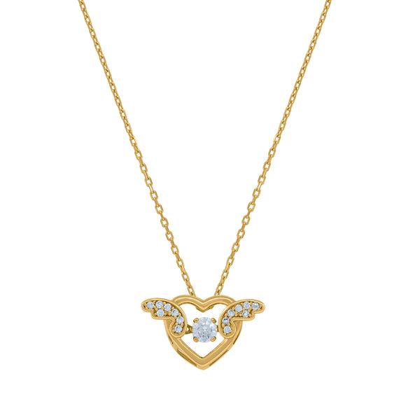 14kt Yellow Gold Womens Sparkling Cubic Zirconia Heart With Angel Wings Charm Pendant