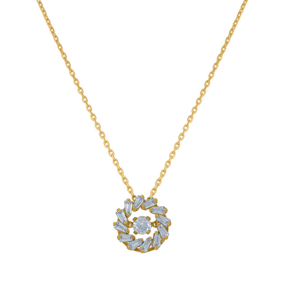14kt Yellow Gold Womens Baguette And Round Sparkling Cubic Zirconia Circle Charm Pendant