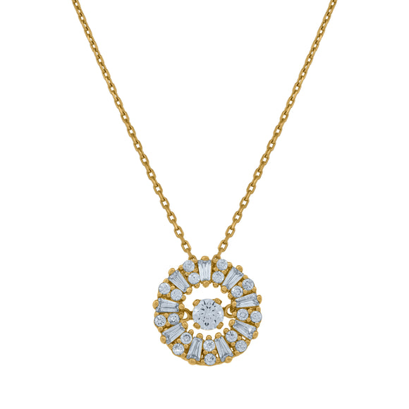 14kt Yellow Gold Womens Baguette And Round Sparkling Cubic Zirconia Circle Charm Pendant