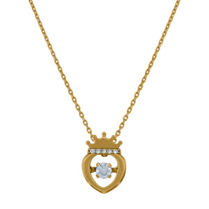 14kt Yellow Gold Womens Sparkling Cubic Zirconia Heart With Crown Charm Pendant