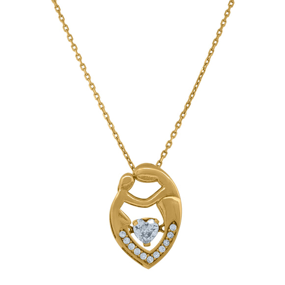14kt Yellow Gold Womens Heart And Round Sparkling Cubic Zirconia Mother And Child Heart Charm Pendant