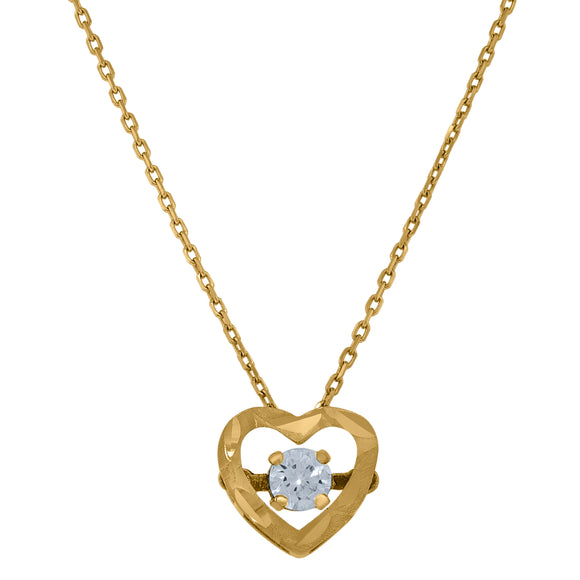 14kt Yellow Gold Womens Sparkling Cubic Zirconia Diamond-cut Heart Charm Pendant