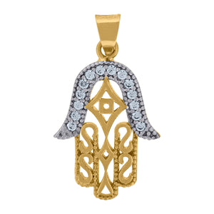 14kt Two-tone Gold Womens Textured Humsa Hand Religious Charm Pendant