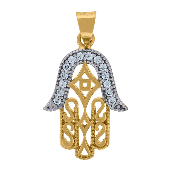14kt Two-tone Gold Womens Textured Humsa Hand Religious Charm Pendant