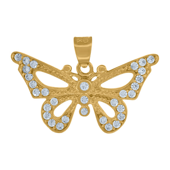 14kt Yellow Gold Womens Cubic Zirconia Butterfly Charm Pendant