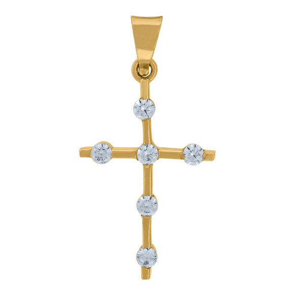 14kt Yellow Gold Unisex Cubic Zirconia Cross Religious Charm Pendant