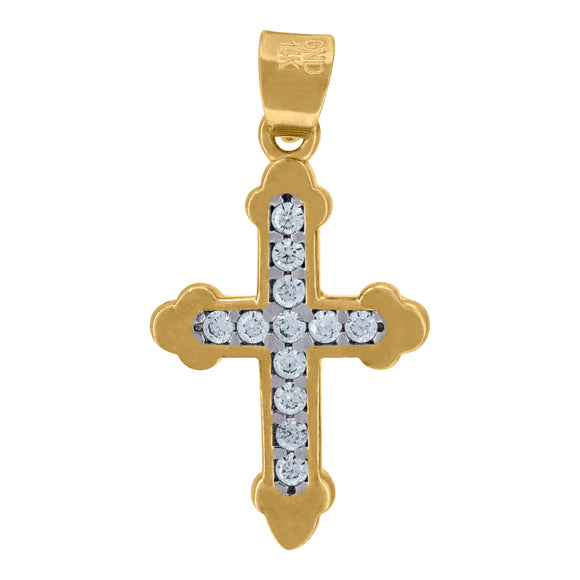 14kt Two-tone Gold Unisex Cubic Zirconia Cross Religious Charm Pendant