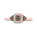 10kt Rose Gold Womens Round Brown Diamond Square Cluster Ring 1/5 Cttw