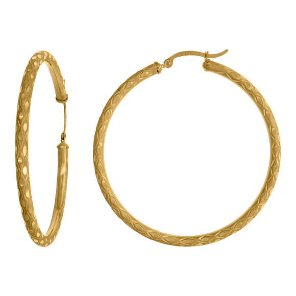 14kt Yellow Gold Womens Diamond-cut Faceted Hoop Earrings