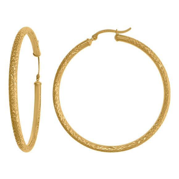 14kt Yellow Gold Womens Diamond-cut Faceted Hoop Earrings