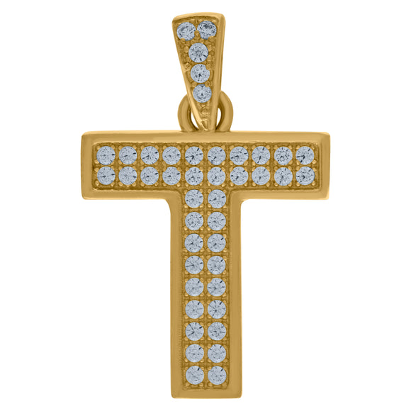 10kt Yellow Gold Mens Women Cubic-zirconia Initial T Charm Pendant