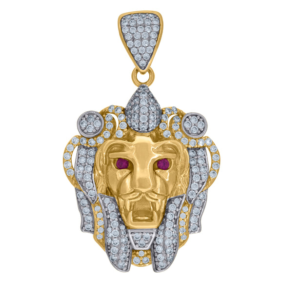 10kt Two-tone Gold Mens Cubic Zirconia Leo Lion Face Zodiac Sign Charm Pendant