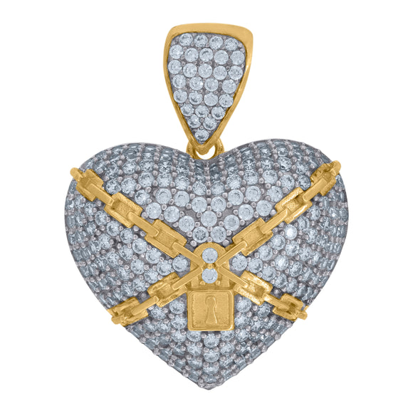 10kt Two-tone Gold Cubic Zirconia Locked Love & Heart Charm Pendant