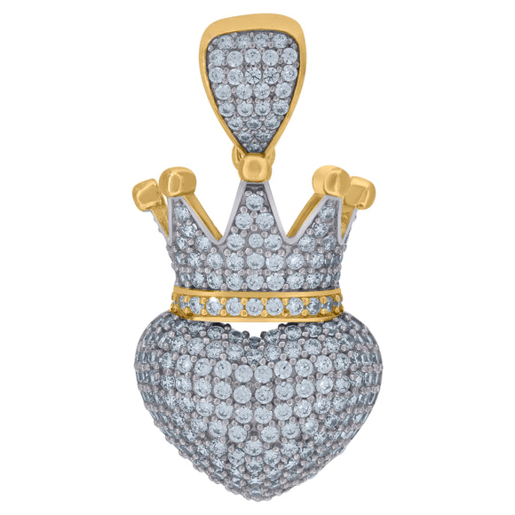 10kt Two-tone Gold Cubic Zirconia King of Hearts Love & Heart Charm Pendant