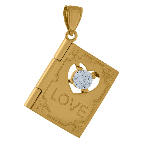 10kt Yellow Gold Cubic-zirconia Love Book Love & Heart Charm Pendant