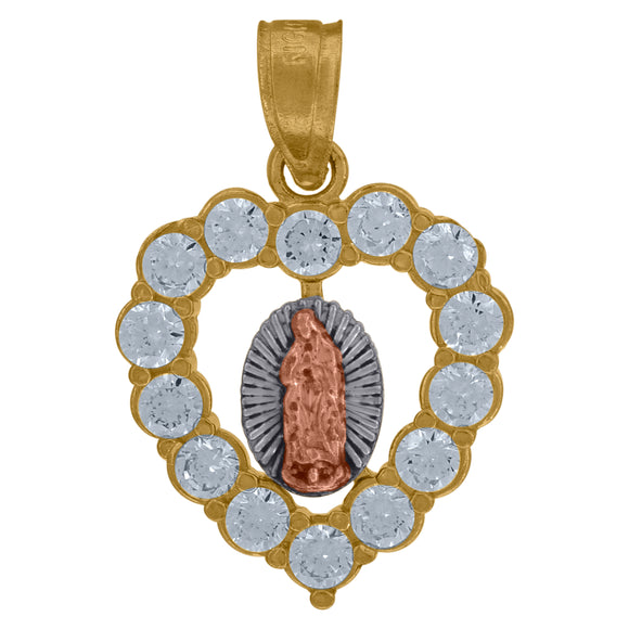 10kt Tri-Color Gold Women Cubic-zirconia Religious Guadalupe Pendant