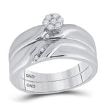 Sterling Silver His Hers Round Diamond Cluster Matching Wedding Set 1/6 Cttw