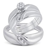 Sterling Silver His Hers Round Diamond Cluster Matching Wedding Set 1/6 Cttw
