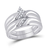 Sterling Silver His Hers Round Diamond Cluster Matching Wedding Set 1/8 Cttw