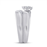 Sterling Silver His Hers Round Diamond Cluster Matching Wedding Set 1/8 Cttw