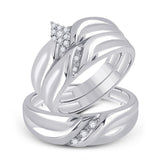 Sterling Silver His Hers Round Diamond Cluster Matching Wedding Set 1/8 Cttw