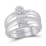 10kt White Gold His Hers Round Diamond Cluster Matching Wedding Set 1/6 Cttw