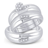 10kt White Gold His Hers Round Diamond Cluster Matching Wedding Set 1/6 Cttw