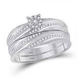 10kt White Gold His Hers Round Diamond Cluster Matching Wedding Set 1/3 Cttw