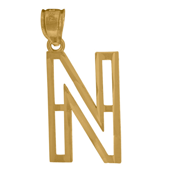 10kt Yellow Gold Unisex Diamond-cut Initial Alphabet N Charm Pendant