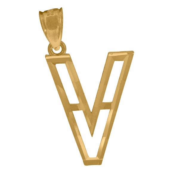 10kt Yellow Gold Unisex Diamond-cut Initial Alphabet V Charm Pendant