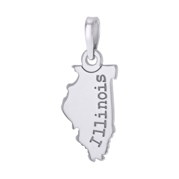 925 Sterling Silver Unisex American States Illinois Charm Pendant