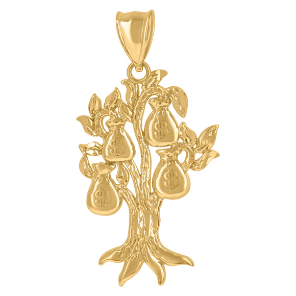 10KT Yellow Gold Mens Dollar Money Tree Fashion Charm Pendant