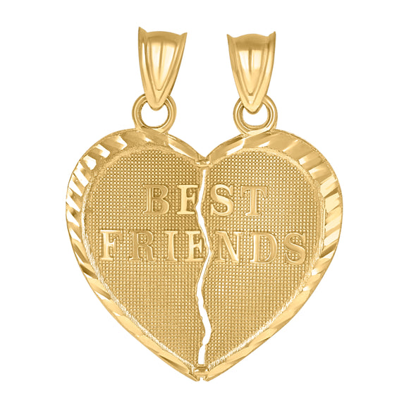 10kt Yellow Gold Unisex Talking Broken Heart Best Friends Charm Pendant