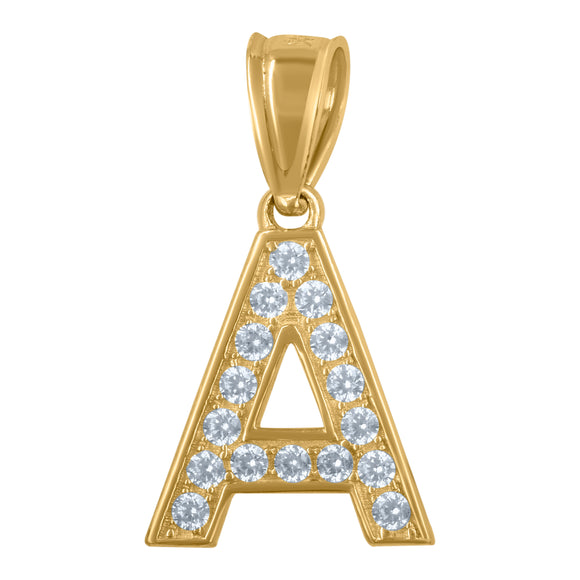 10kt Yellow Gold Unisex Cubic Zirconia A Alphabet Initial Charm Pendant