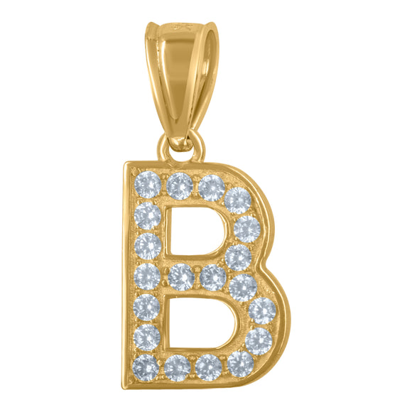 10kt Yellow Gold Unisex Cubic Zirconia B Alphabet Initial Charm Pendant
