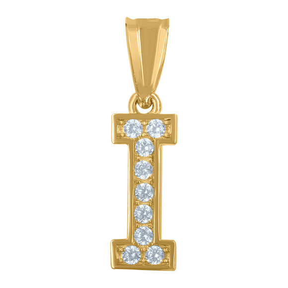 10kt Yellow Gold Unisex Cubic Zirconia I Alphabet Initial Charm Pendant