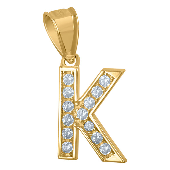 10kt Yellow Gold Unisex Cubic Zirconia K Alphabet Initial Charm Pendant
