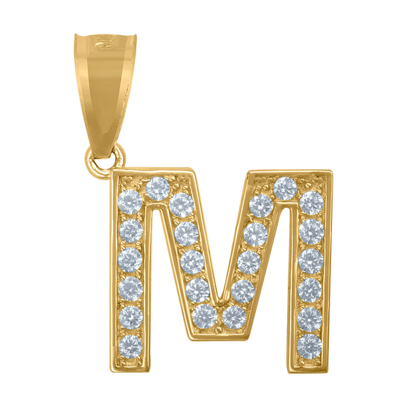 10kt Yellow Gold Unisex Cubic Zirconia M Alphabet Initial Charm Pendant