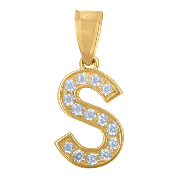 10kt Yellow Gold Unisex Cubic Zirconia S Alphabet Initial Charm Pendant