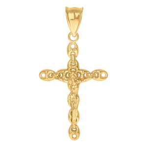 10KT Two-Tone Gold Mens Crucifix Cross Mariner Anchor Link Religious Charm Pendant