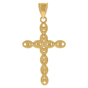 10KT Yellow Gold Mens Cross Mariner Anchor Link Religious Charm Pendant