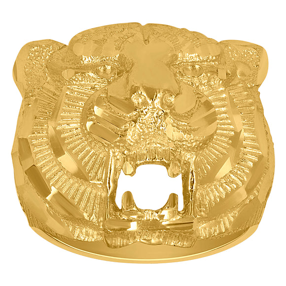 10Kt Yellow Gold Mens Diamond-cut Wildlife Animal Tiger Ring