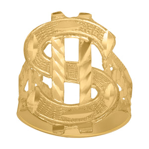 10Kt Yellow Gold Mens Diamond-cut Fashion Currency Dollar Sign Ring