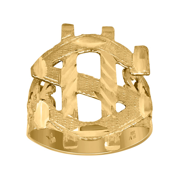 10kt Yellow Gold Mens Fashion Money/Currency Dollar Sign Ring