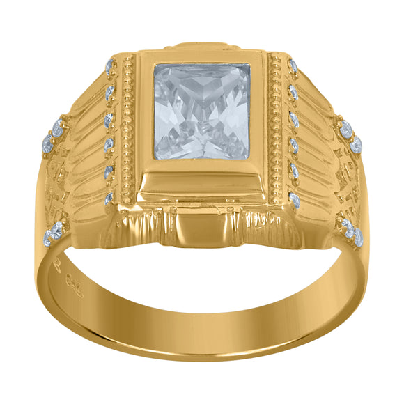 10Kt Yellow Gold Mens Cubic-Zirconia Square Head Fashion Rings