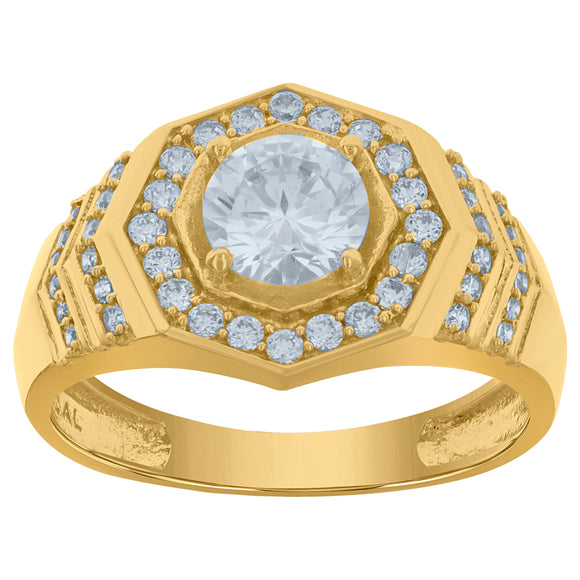 10Kt Yellow Gold Mens Cubic-Zirconia Octagon Head Fashion Rings